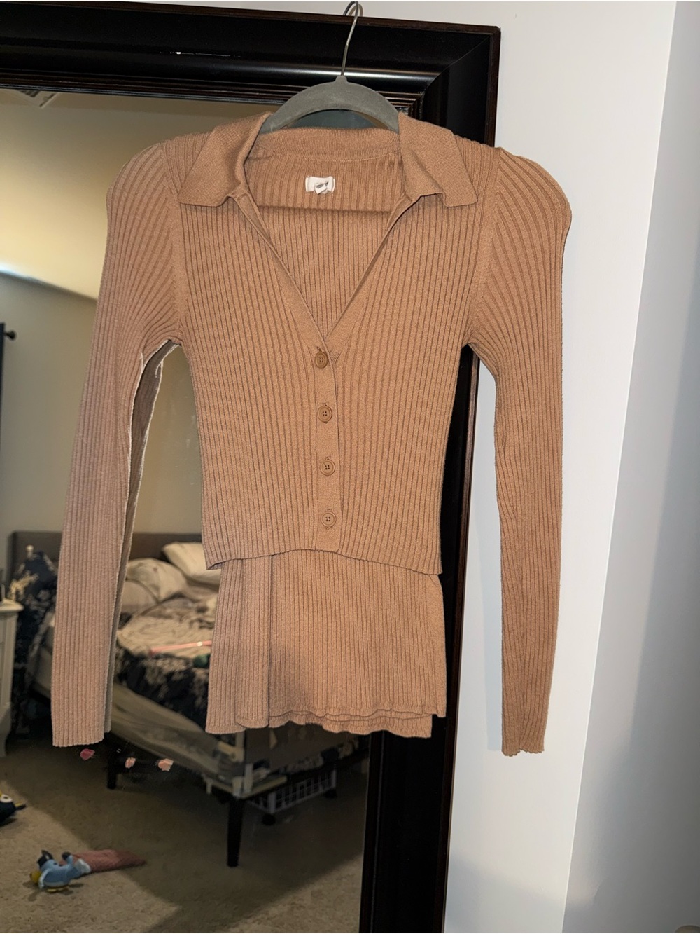 Aerie Ribbed Long Sleeve Sweater Set in Camel/Tan